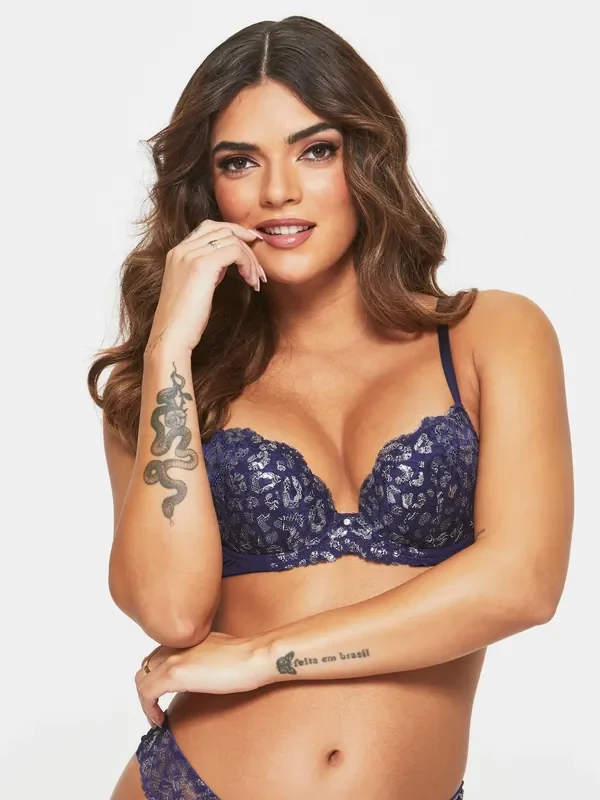 Sexy Spitzen Planet Vorgeformter BH – Blau/Silber