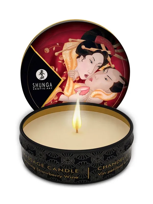 Shunga Strawberry Sparkling Wine Mini Massagekerze (30 ml)