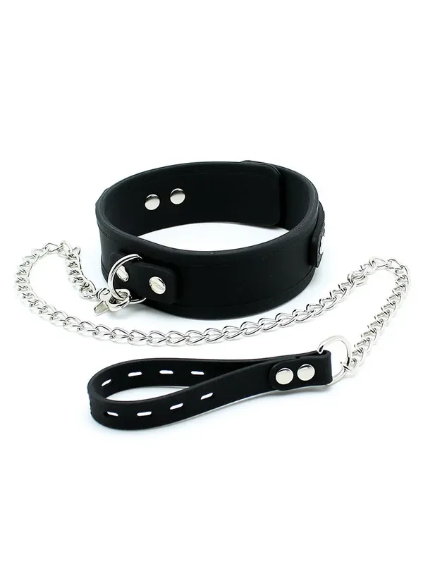 Silikon-Halsfessel mit Führkette, schwarz