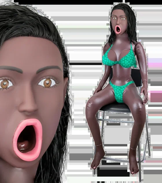 Sitzende aufblasbare Sexpuppe mit Blowjob-Mund Tina