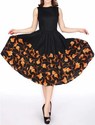 Sleeveless Dress Black Orange