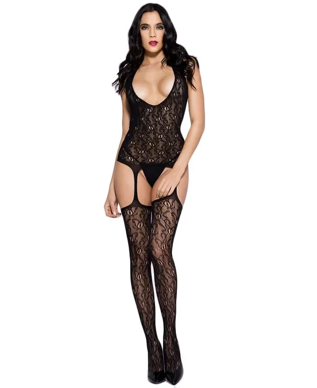 Spitzen-Catsuit mit Strumpfhalterset Design