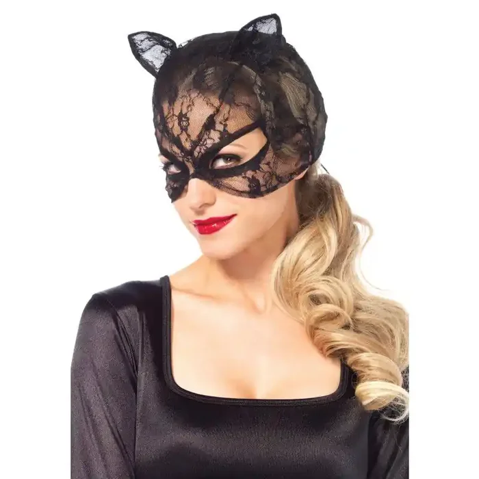 Spitzen Kitty-Maske – Schwarz