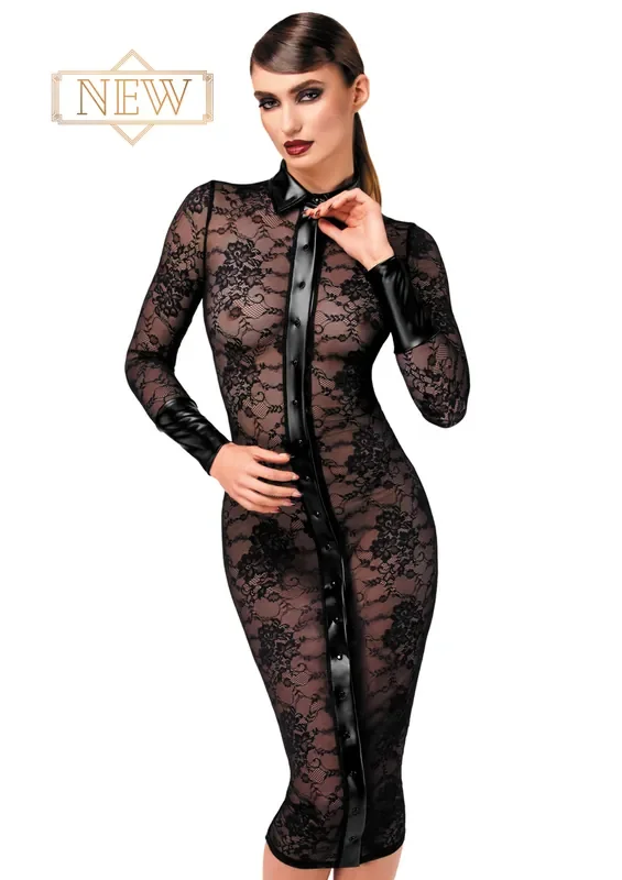Spitzen-Midikleid mit Wetlook-Akzenten