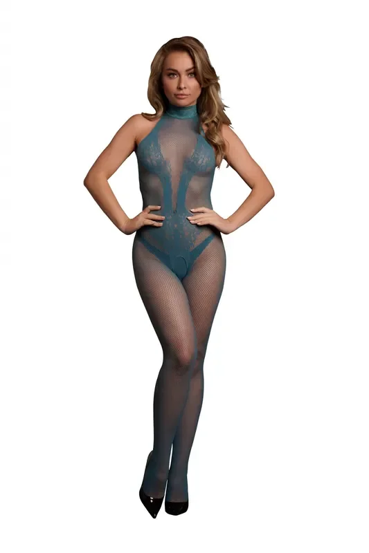 Spitzen-Netz-Catsuit – Blau