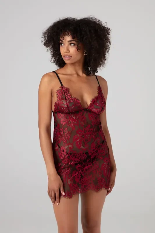 Spitzenkleid Fleur de Plaisir – schwarz/rot