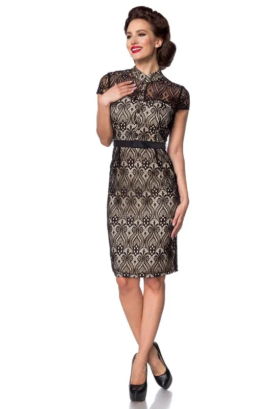 Spitzenkleid mit Stehkragen schwarz/creme