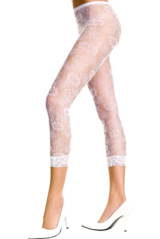 Spitzenleggings im Blumenmuster – Weiß
