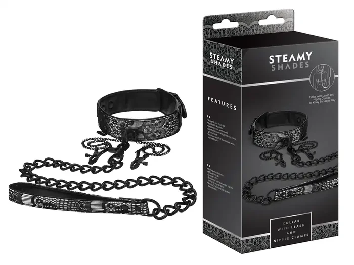 STEAMY SHADES Halsband mit Leine und Brustwarzenklemmen