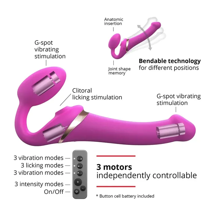 Strap-On-Me – Strap-on Multi Orgasm Remote Controlled 3 Motors Fuchsia M