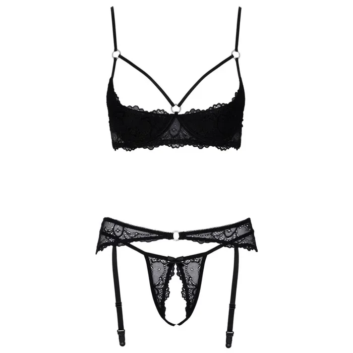 Straps-Set aus Spitze mit Glitzerringen, 3-teilig