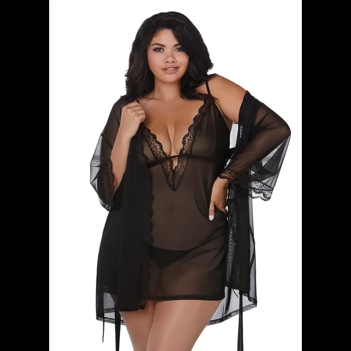 Stretch Mesh Chemise and Robe Set – 3X
