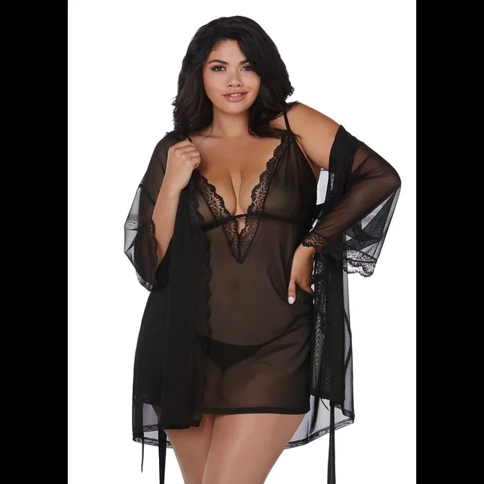 Stretch Mesh Chemise and Robe Set – 3X