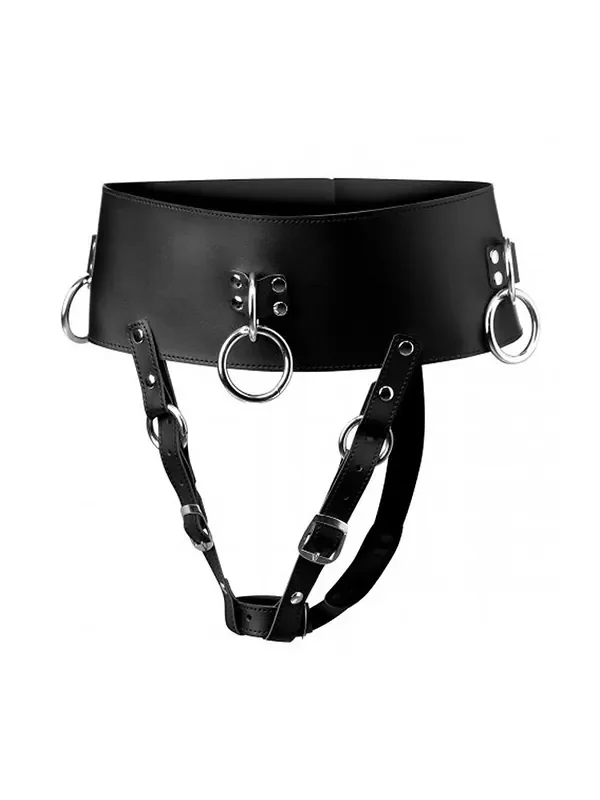 Strict Forced Orgasm Belt Fesselgürtel mit Halterung für Vibrator und Analplug, schwarz