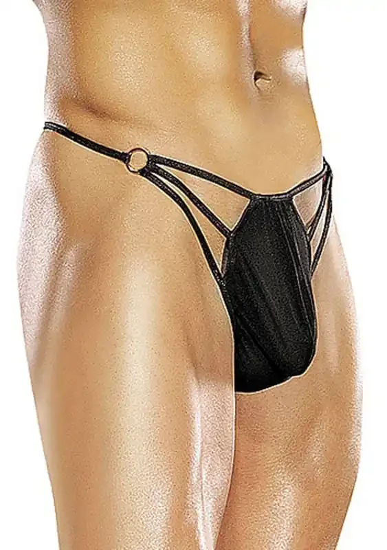String mit Bändchen und Ringen in schwarz