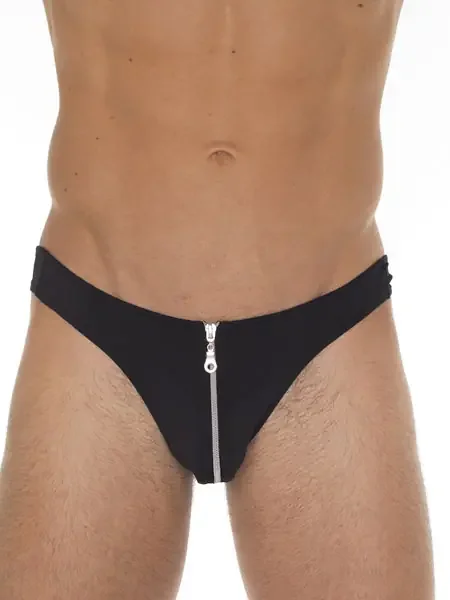 String mit Reißverschluss Long John, schwarz