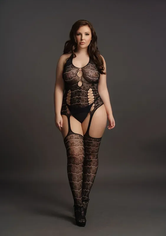 Strumpfhalter-Catsuit für Kurven