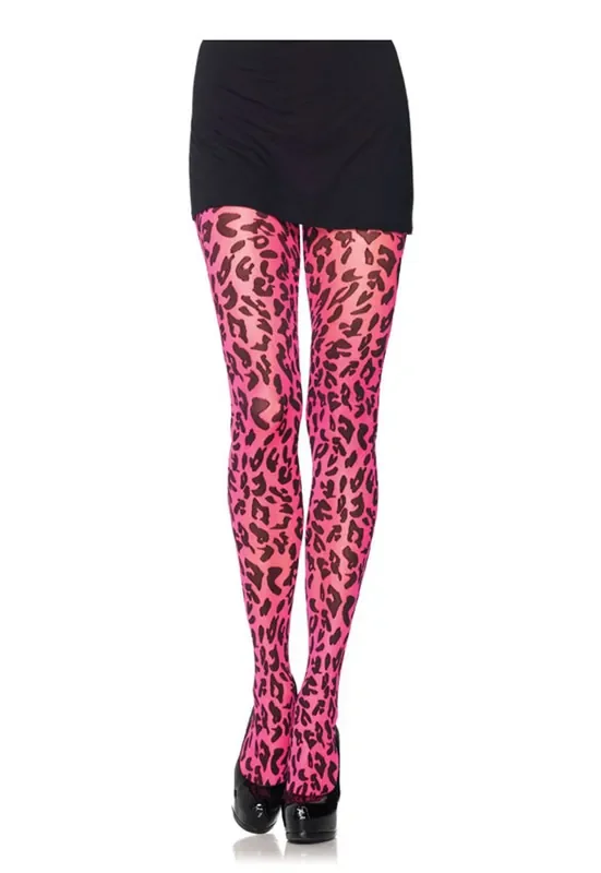 Strumpfhose mit aufgeflocktem Leopardenmuster