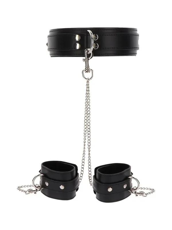 TABOOM Heavy Collar & Wrist Cuffs Kunstleder-Hals-Handfessel, schwarz