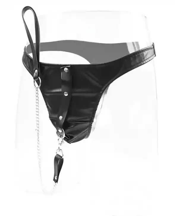 Tanga aus Kunstleder mit Leine