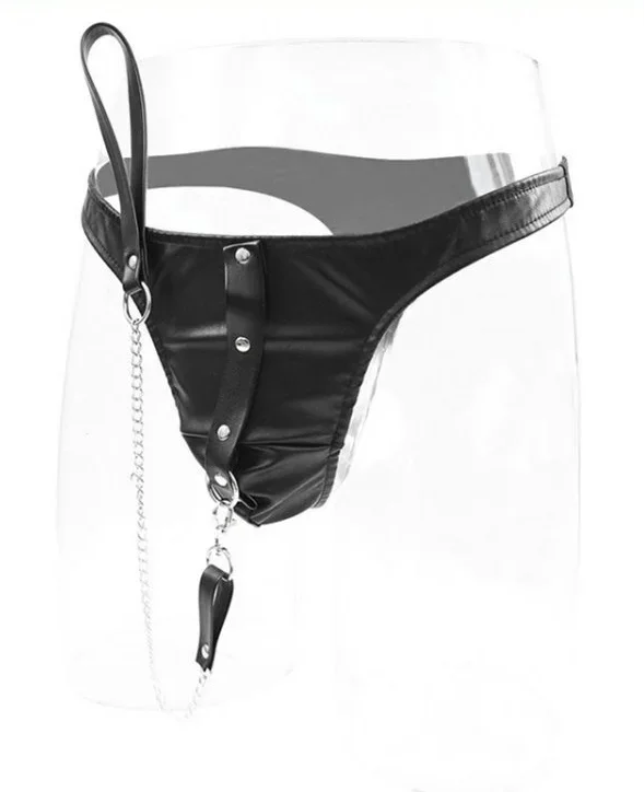 Tanga aus Kunstleder mit Leine