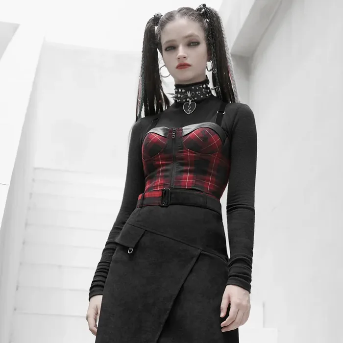 Tartan-Crop-Top mit femininer Korsett-Ästhetik