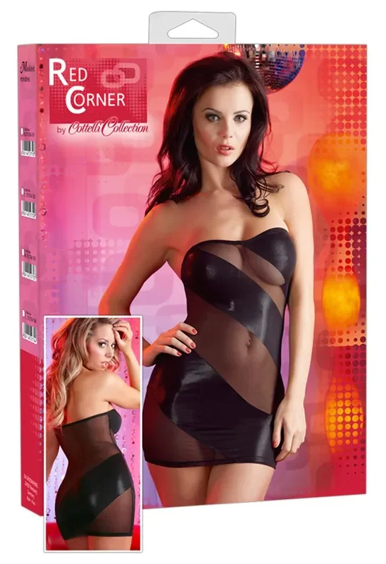 Trägerloses Kleidchen aus Powernet-Material in Schwarz