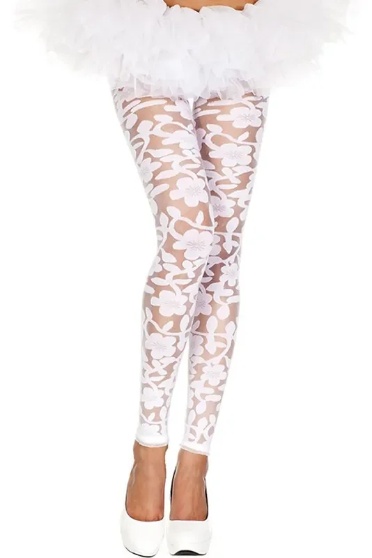 Transparente Leggings mit Blumendesign – Weiß