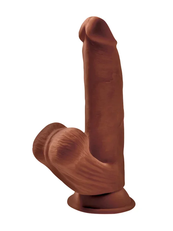 Triple Density Cock with Swinging Balls 8“: Dildo, hautfarbe dunkel