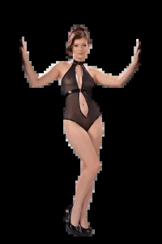 Tüll-Body mit Choker-Kragen