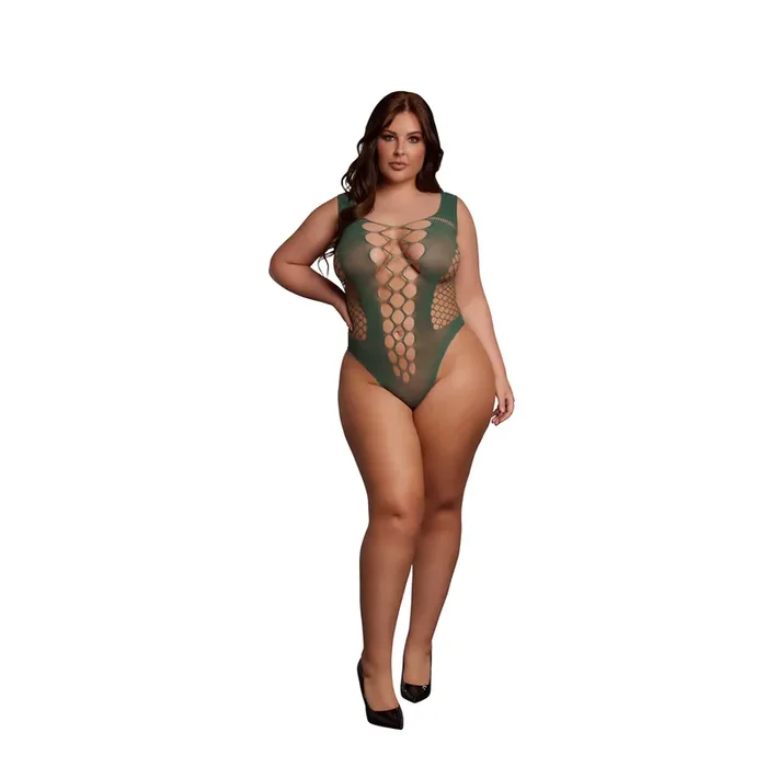 V-Neck Teddy with Opaque Panels – Queen Size