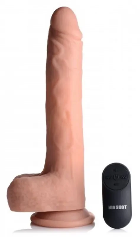 Vibrierender und stoßender XL-Dildo mit Saugnapf und Hoden – Beige