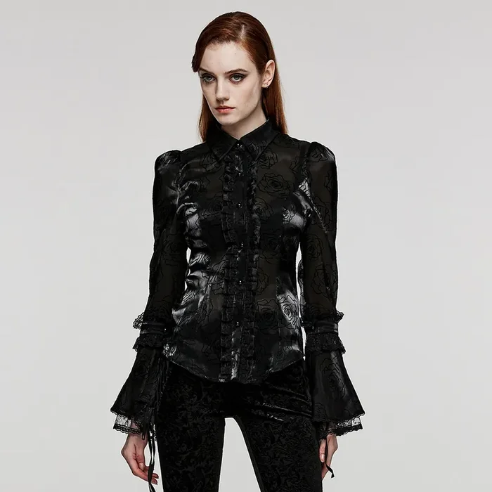 Vikorianische Satin-Organza-Bluse mit Spitzen-Details
