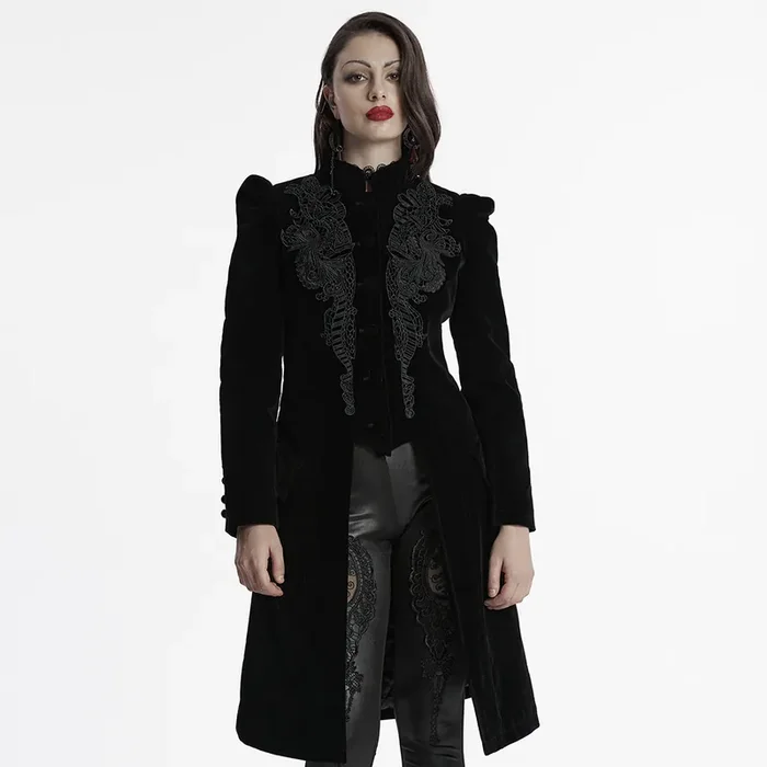 Viktorianisch-Gothic Samtjacke mit Spitzenapplikation (Farbe Schwarz, Grösse XXL)