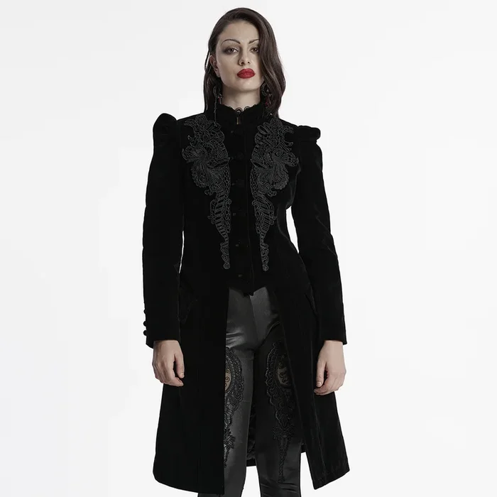 Viktorianisch-Gothic Samtjacke mit Spitzenapplikation