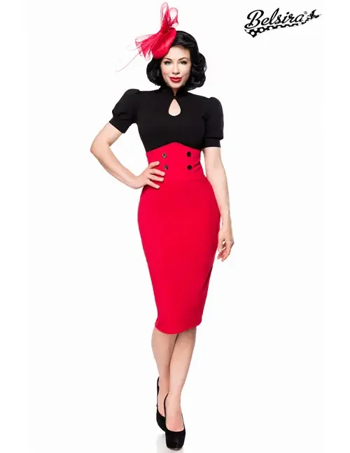 Vintage-Bleistiftrock mit hohem Bund rot