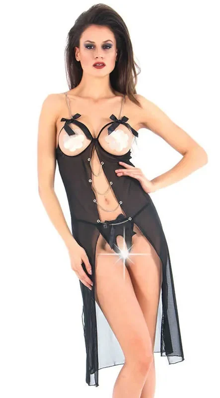 Vixson langes Babydoll – schwarz