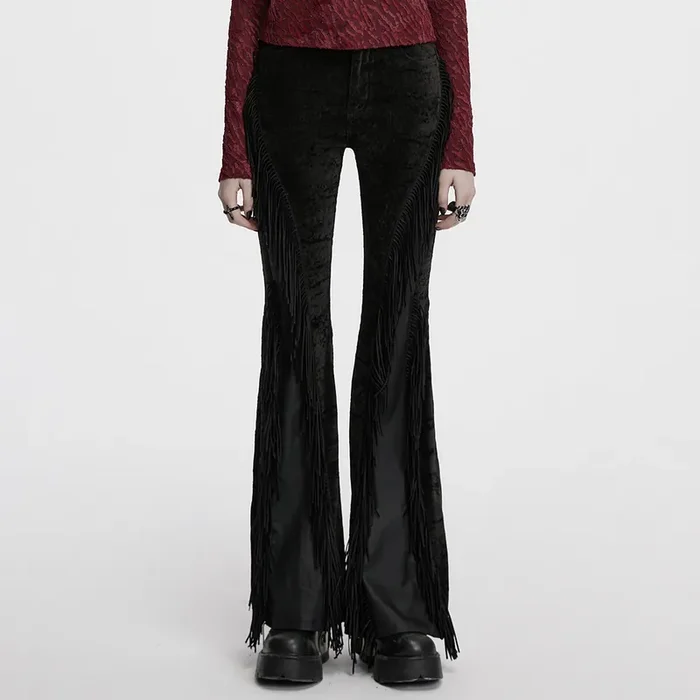 Western Goth Samt-Hose mit Lederdetails