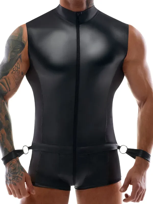 Wetlook-Bondage-Overall, schwarz