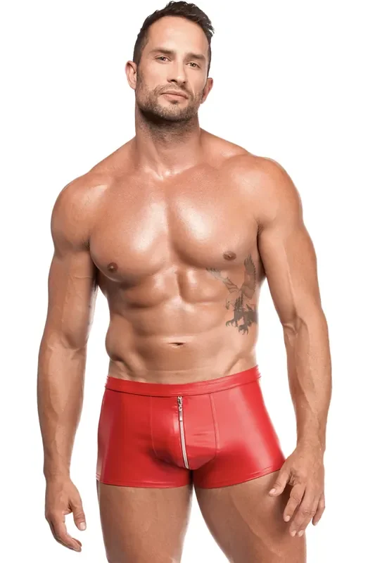Wetlook Herrenshorts mit Zwei-Wege-Reißverschluss – Rot