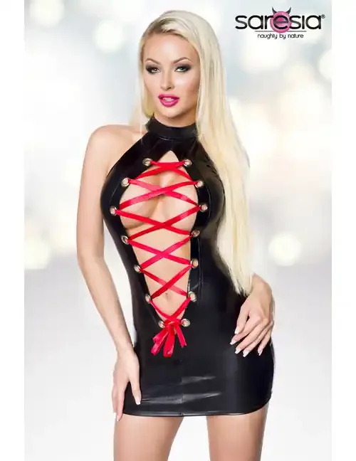 Wetlook-Kleid schwarz/rot