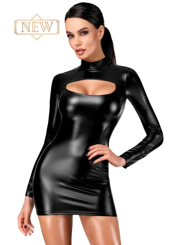 Wetlook-Minikleid mit Keyhole-Dekolleté
