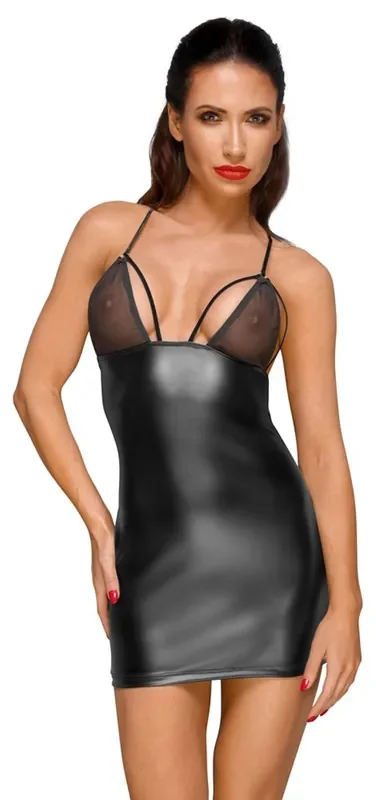 Wetlook Minikleid mit transparenten Cups und Stickerei