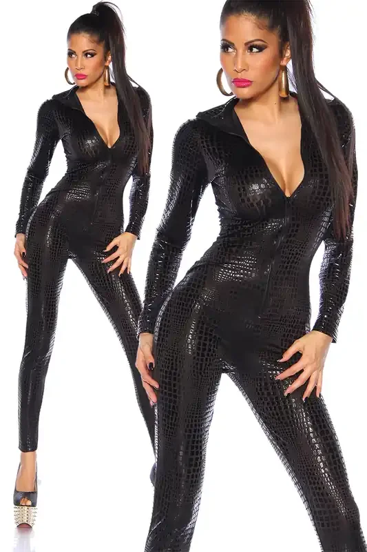 Wetlook Overall mit Animal-Print