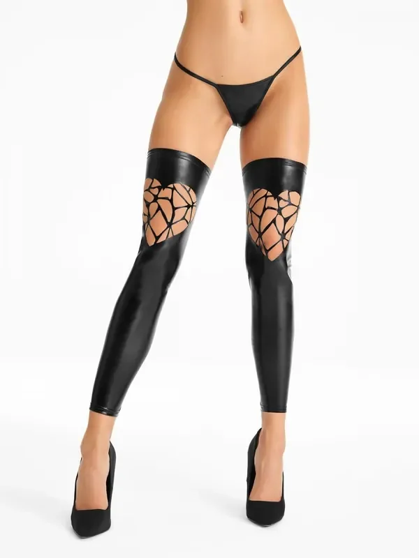 Wetlook Strümpfe mit Cut-Outs und Reißverschluss
