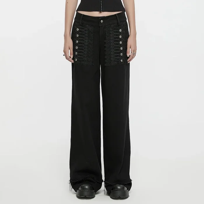 Wide-Leg Hose mit Spitzen-Applikation
