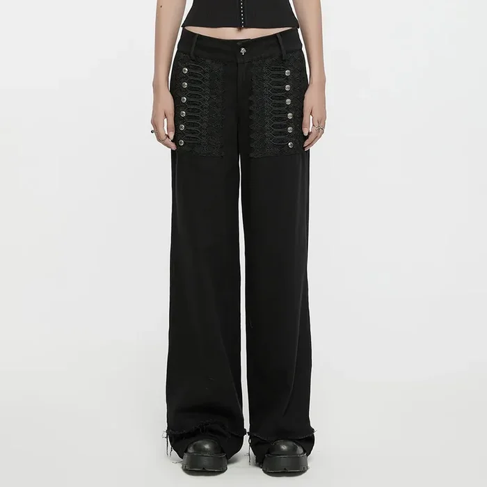 Wide-Leg Hose mit Spitzen-Applikation