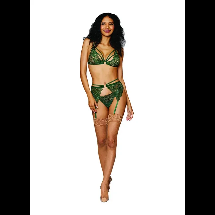 Women‘s Metallic Corded Lace 3 Piece Set – One Size – Green