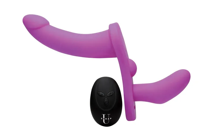 XR Brands – Doppeldildo mit Vibration und Gurt – Lila
