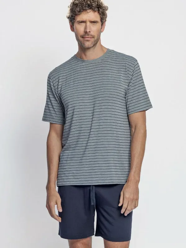 Zero Defects Kouros kurzer Pyjama, grau/navy